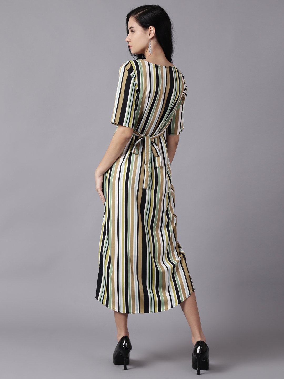 Women Multi Striped Striped Round Neck A-Line Dress | NOZ2TOZ - Made In INDIA.