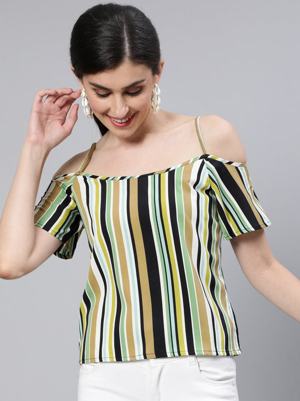 Women Multi Striped Off-Shoulder Top | NOZ2TOZ - Made In INDIA.