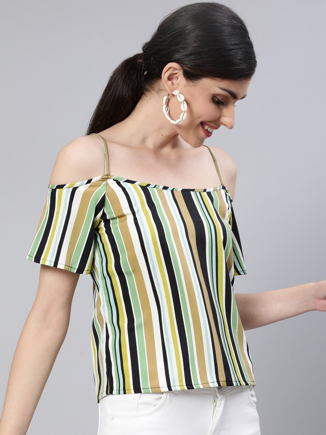 Women Multi Striped Off-Shoulder Top | NOZ2TOZ - Made In INDIA.