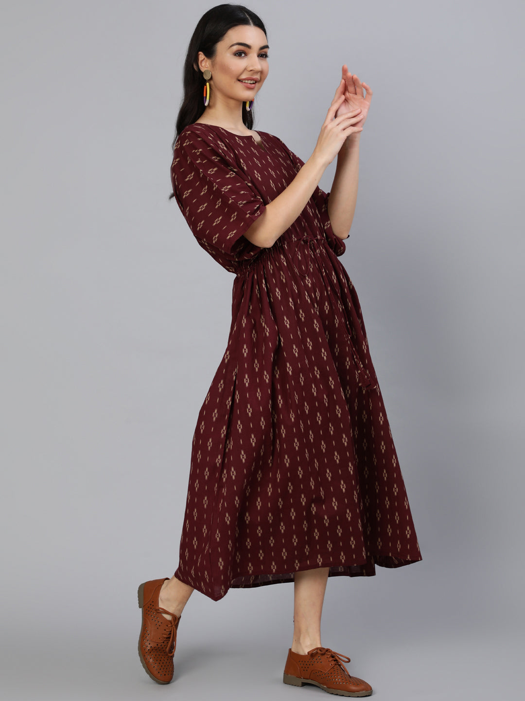 Women Burgundy Printed Kaftan Kurta | NOZ2TOZ - Made In INDIA.