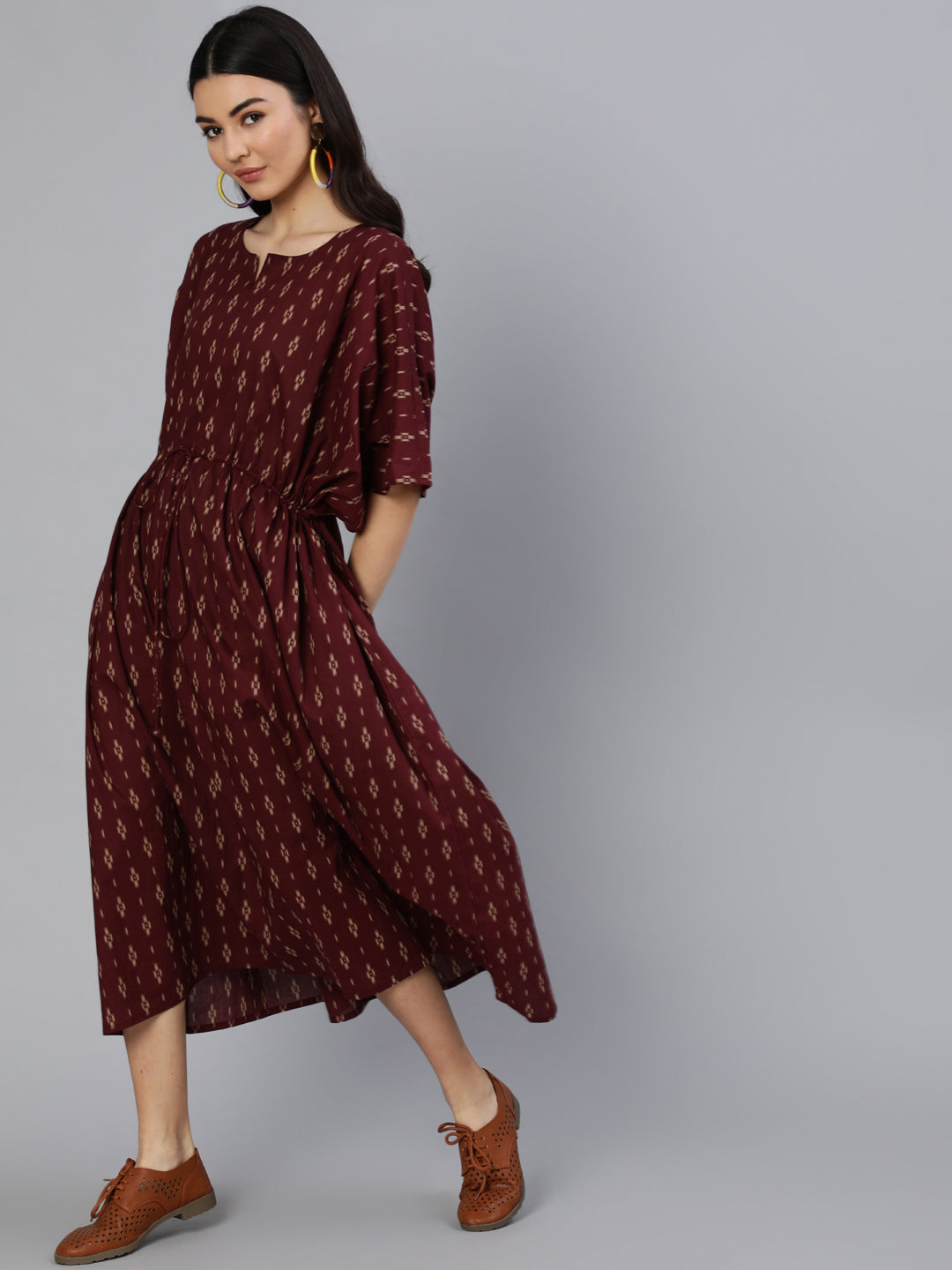 Women Burgundy Printed Kaftan Kurta | NOZ2TOZ - Made In INDIA.