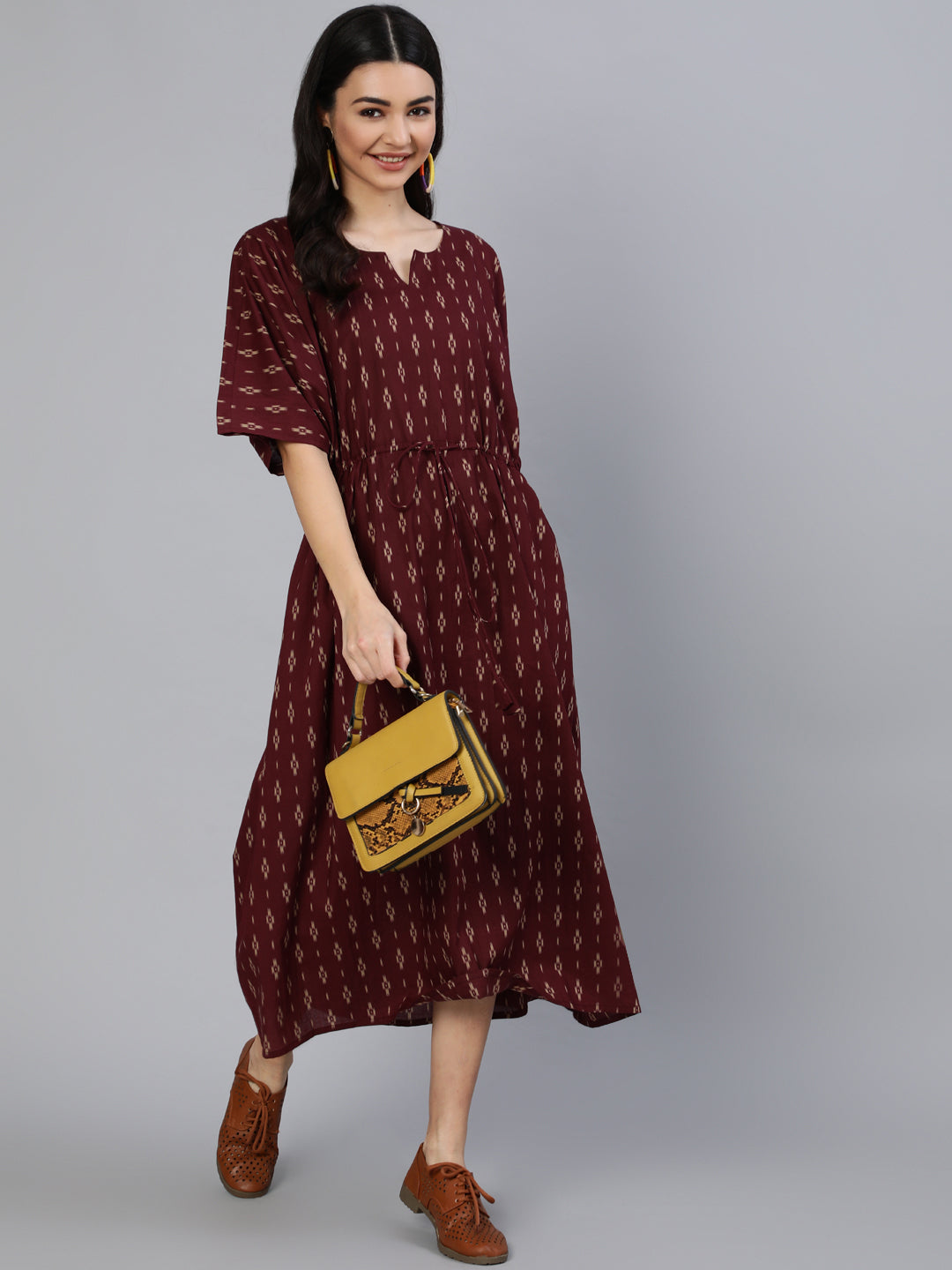 Women Burgundy Printed Kaftan Kurta | NOZ2TOZ - Made In INDIA.