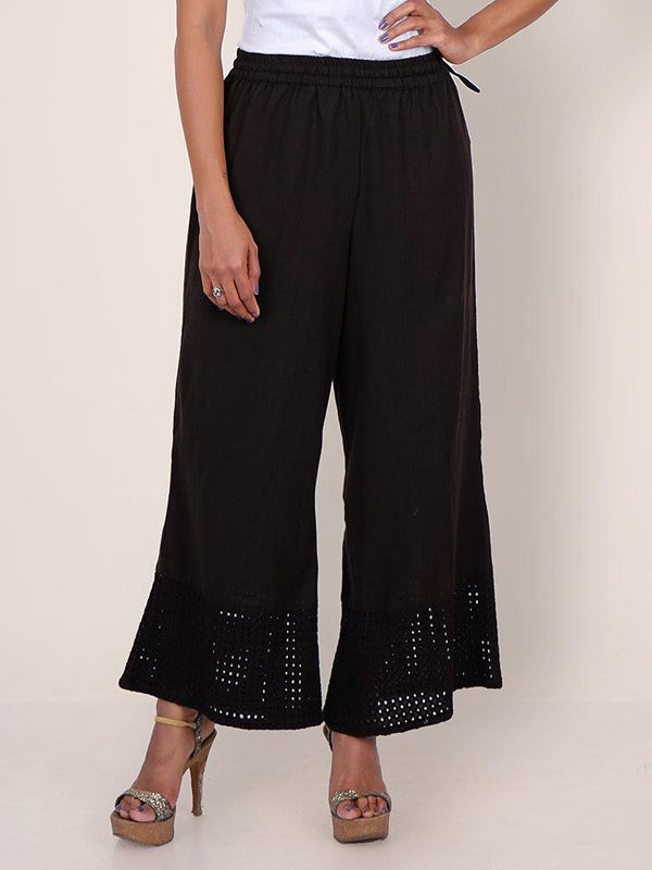 Resham Hakoba Cutwork Cotton Palazzo Pants – Dark Stone Grey - Indiakreations