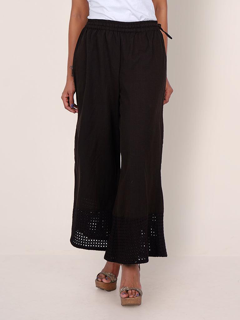 Resham Hakoba Cutwork Cotton Palazzo Pants – Dark Stone Grey - Indiakreations