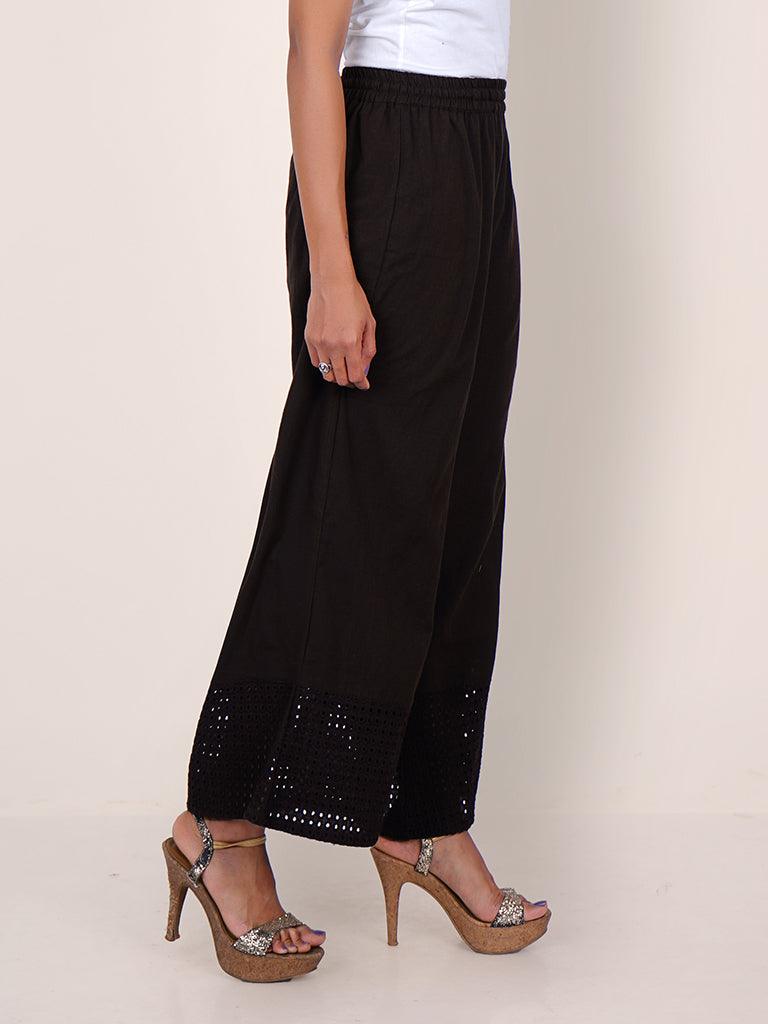 Resham Hakoba Cutwork Cotton Palazzo Pants – Dark Stone Grey - Indiakreations