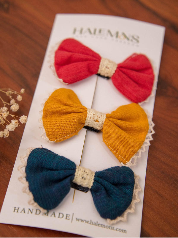 Girl's Baby Infant Girl Toddler Handmade Bows Hair Clips (Pack of 3) - HALEMONS - Indiakreations