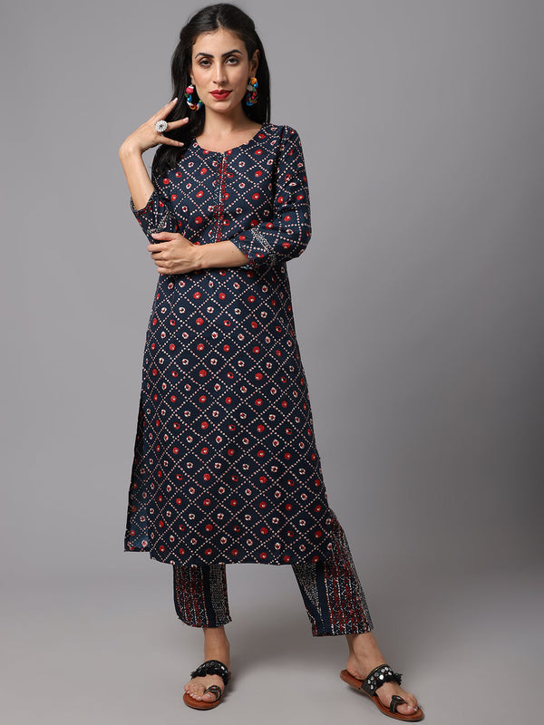 Women's Blue  Color  Printed Kurta and Pant Set  - AILISH