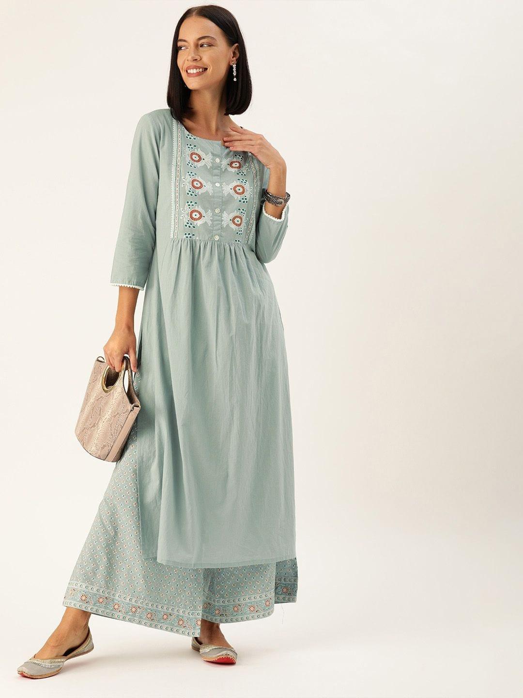 Women Blue Printed Kurta With Palazzos - Indiakreations