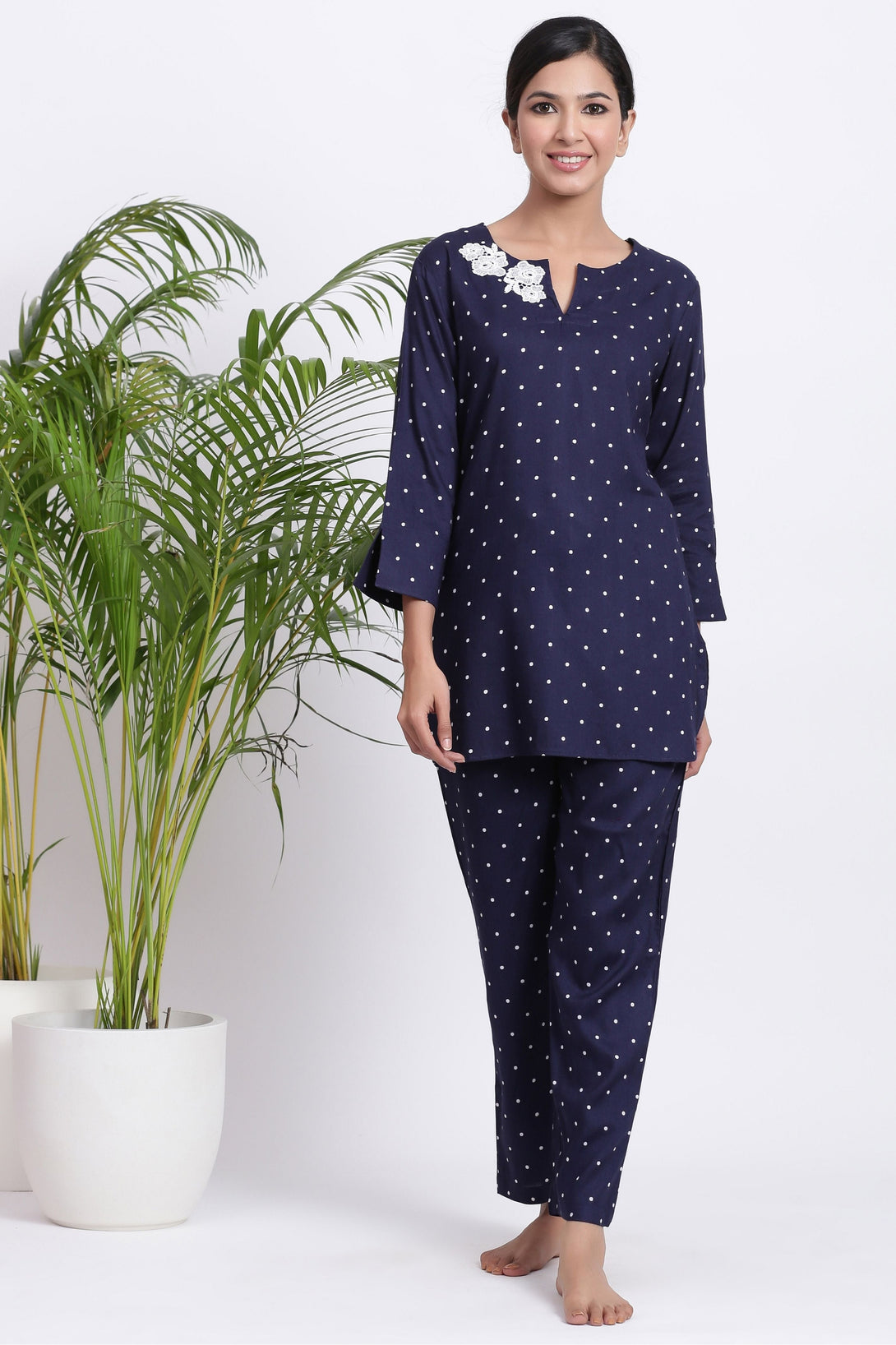 Blue Polka dot night wear for women