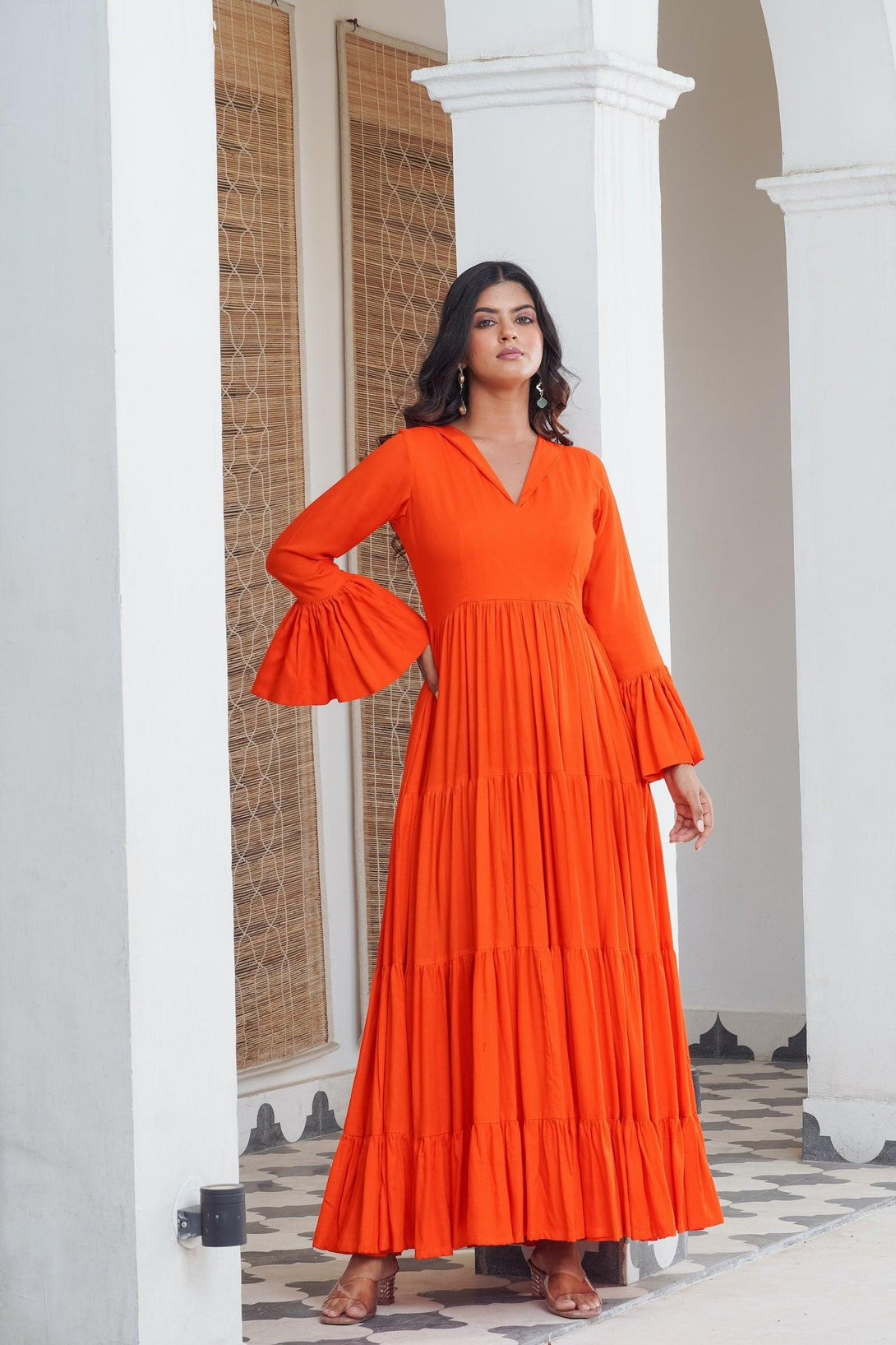 Sunshine orange frill Maxi - Indiakreations