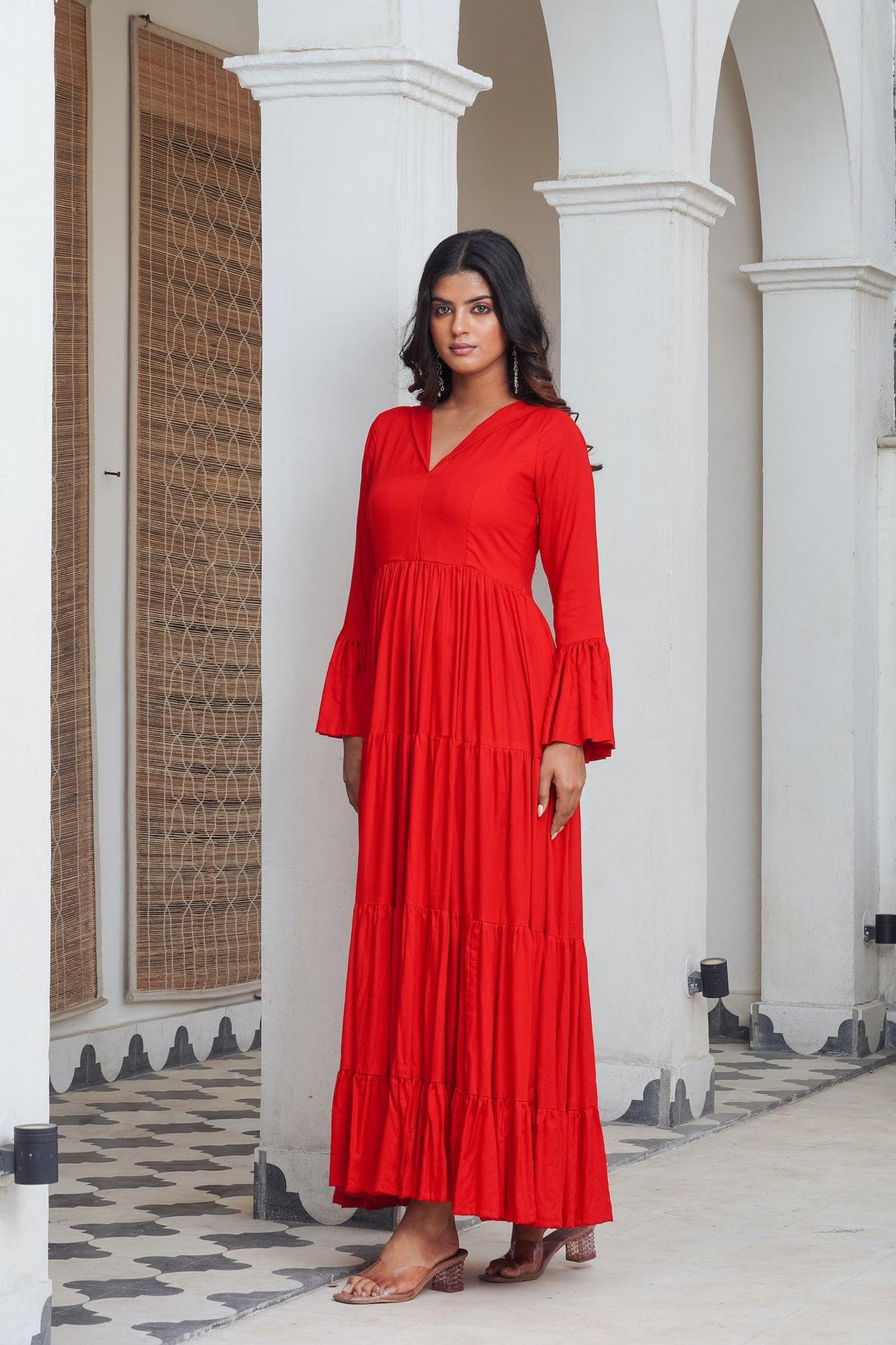 Red frill Tier Maxi - Indiakreations