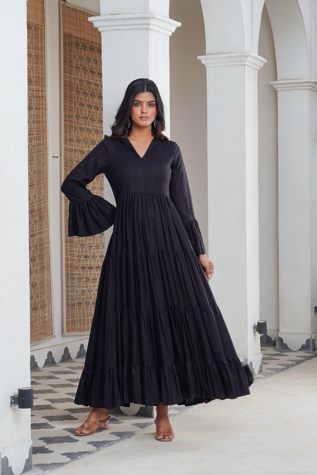 Black frill tier Maxi - Indiakreations