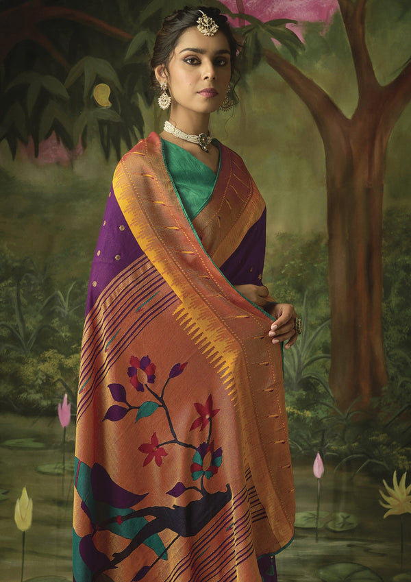 Latest Weaving Brasso Designer Saree In Purple - Indiakreations
