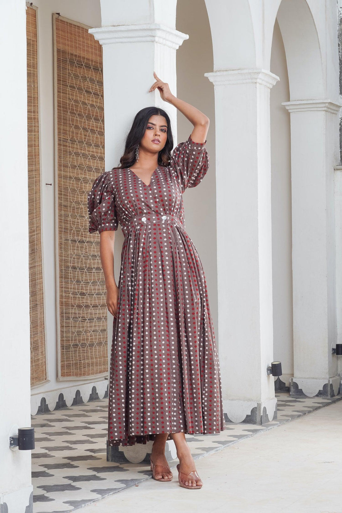 Grey Polka Wrap Maxi - Indiakreations