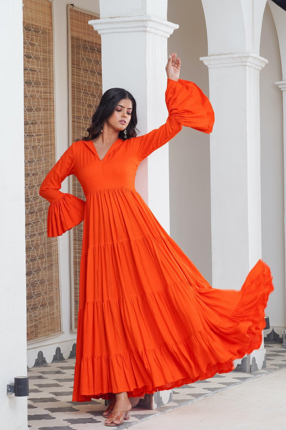 Sunshine orange frill Maxi - Indiakreations