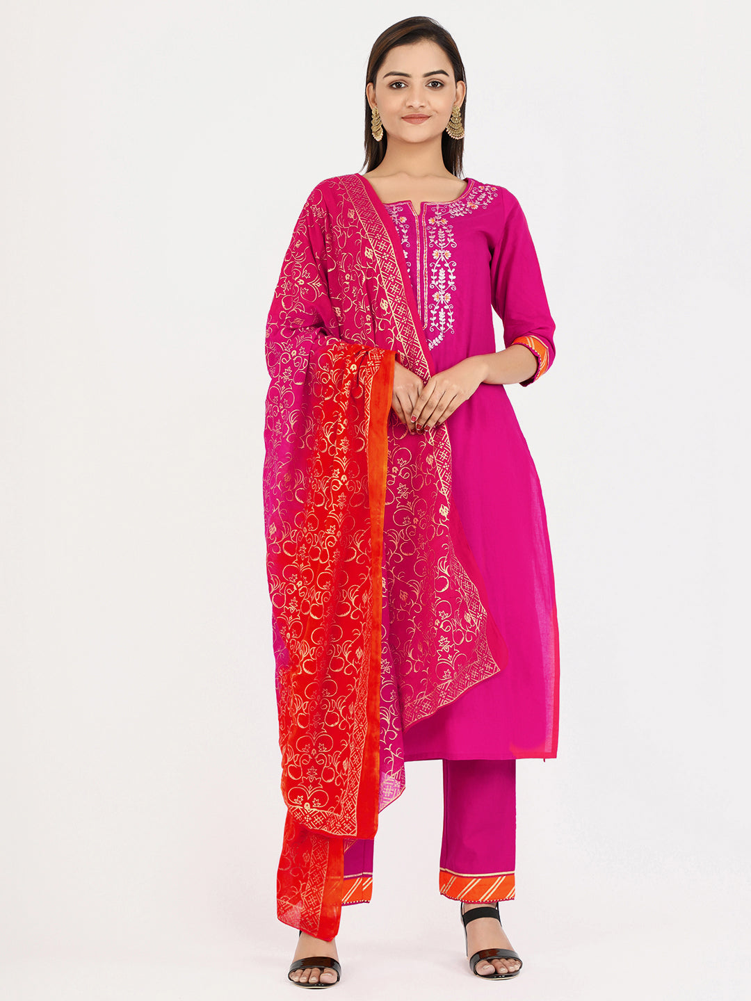 Women's Magenta Pink Kurta With Pants & Dupatta By Vbuyz (3 Pc Set)