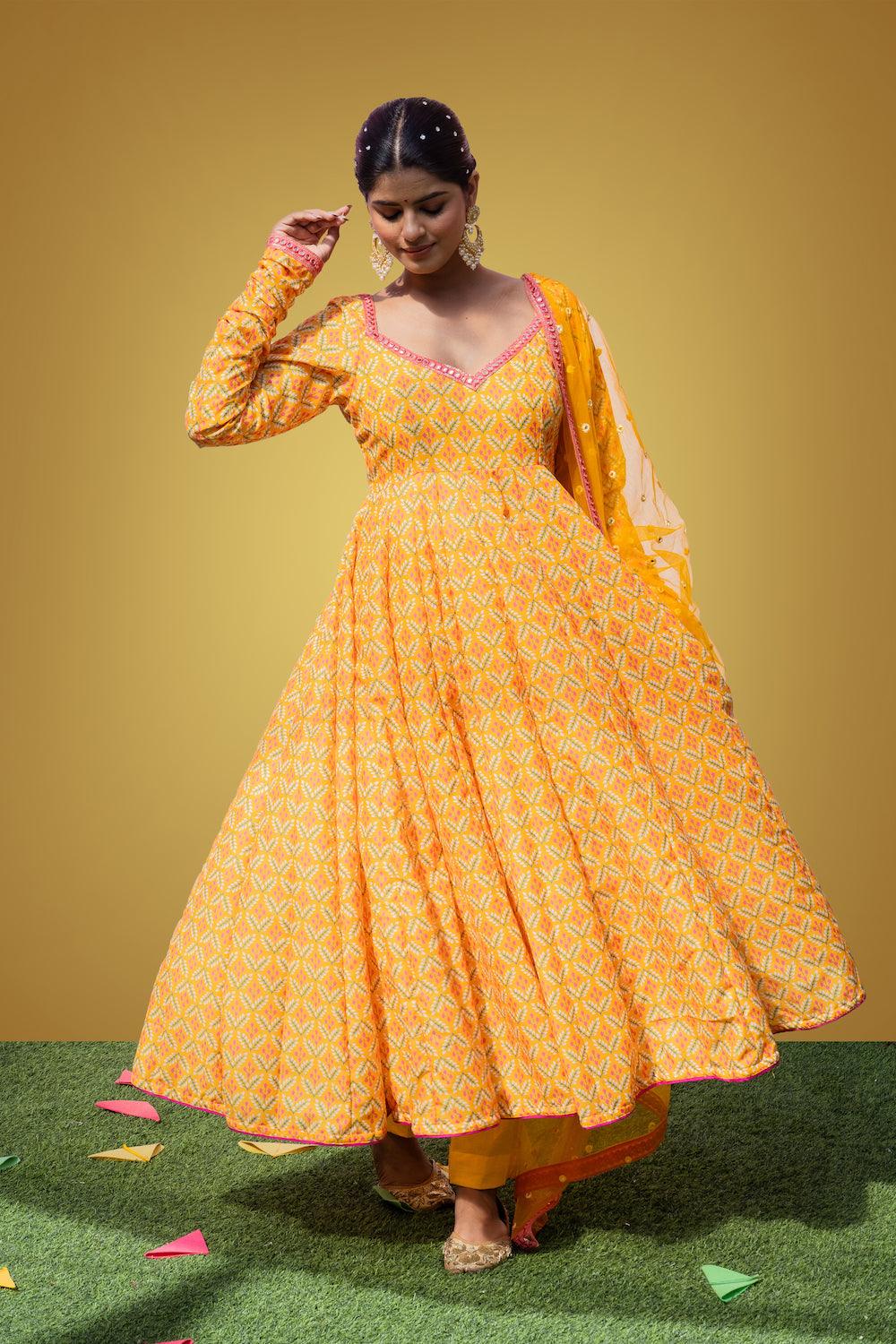 Mehfil Yellow Anarkali Set - Indiakreations