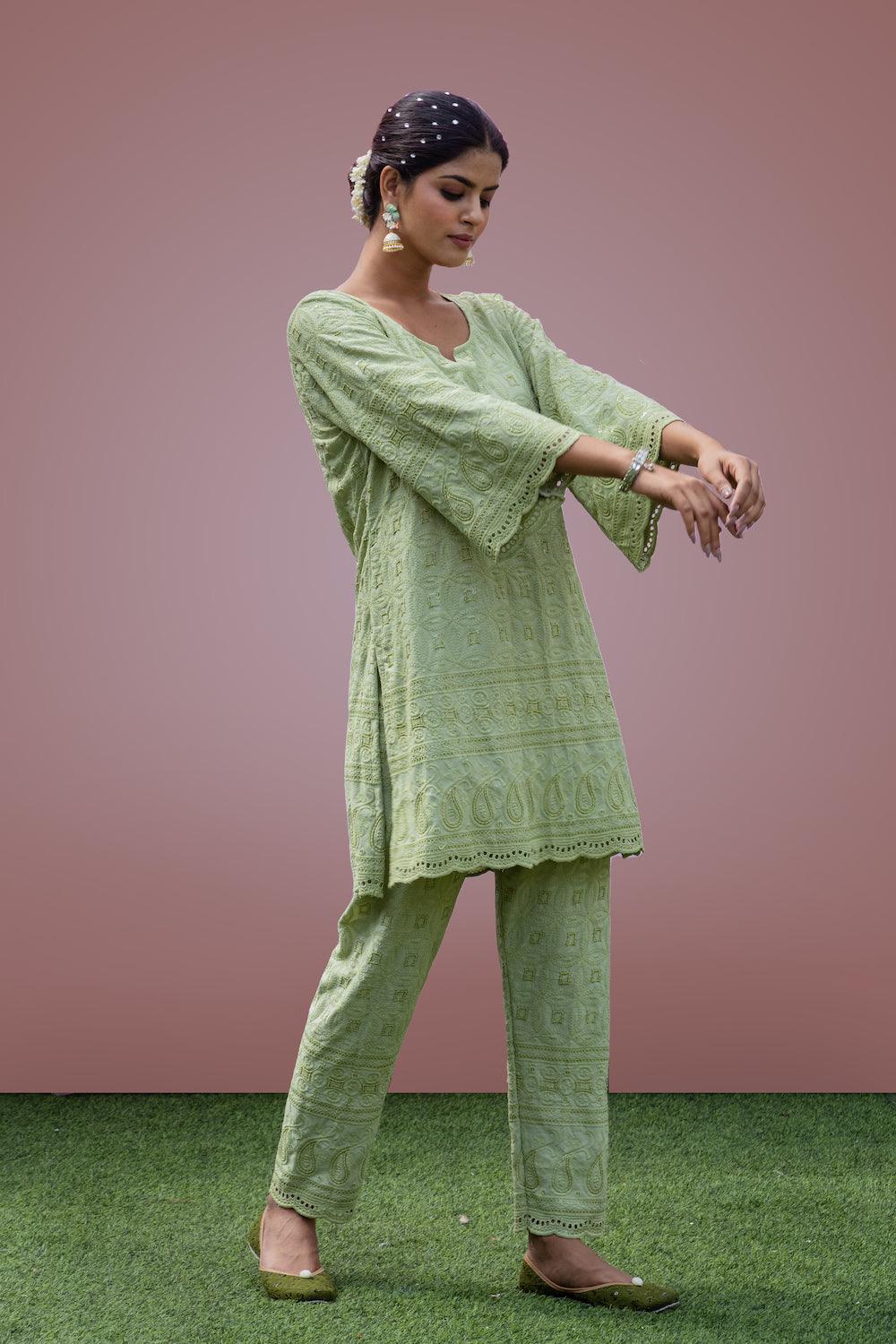 Mehfil Pista Green Twin Set - Indiakreations