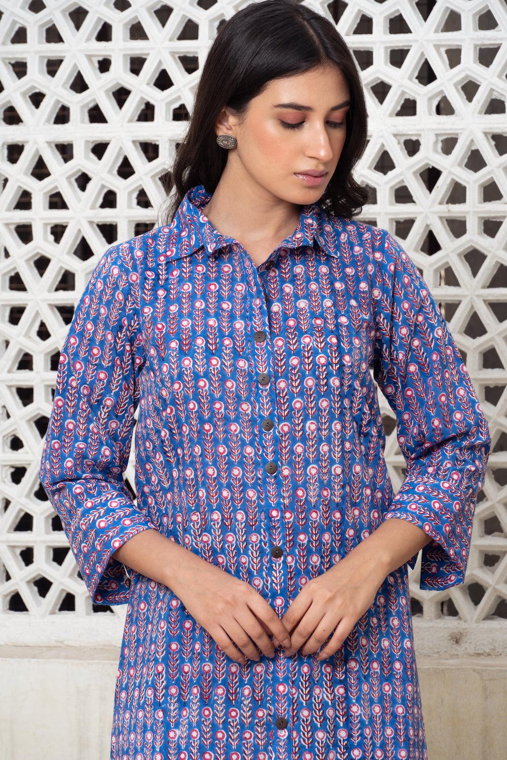 Blue hand block Kurta Set Of 2 - Indiakreations