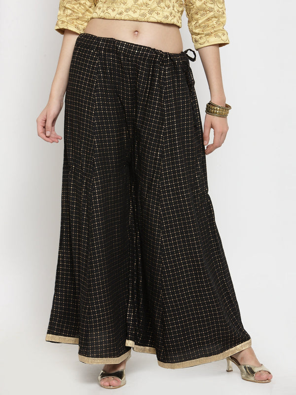 Women's Black Printed Rayon Wide Leg Palazzo - Wahe-NOOR