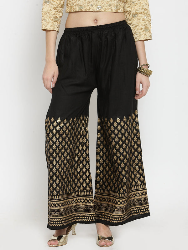 Women's Black Printed Rayon Palazzo - Wahe-NOOR