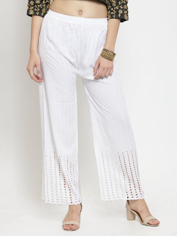 Women's White Rayon Straight Palazzo - Wahe-NOOR