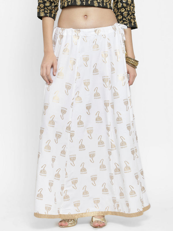 Women's White Printed Maxi Skirt - Wahe-NOOR