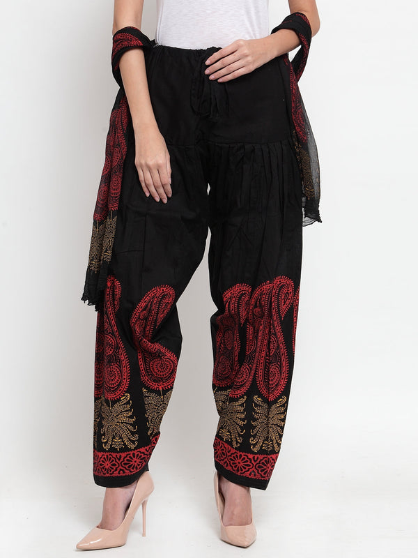 Women's Black Printed Salwar Dupatta Set (2PC) - Wahe-NOOR