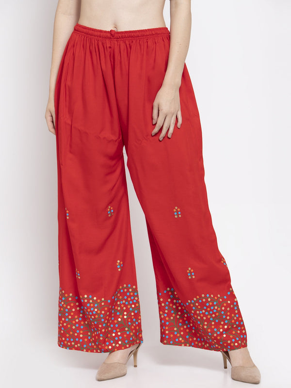 Women's Red Rayon Printed Palazzo - Wahe-NOOR