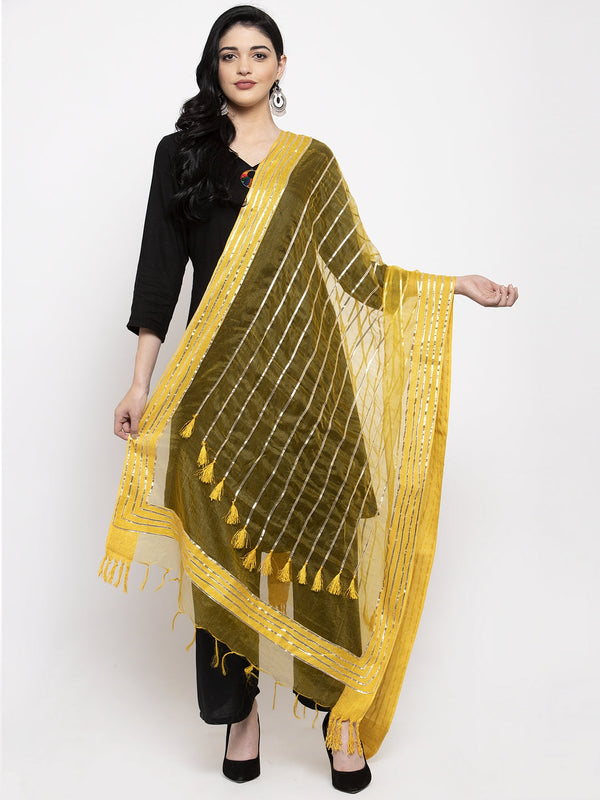 Women's Yellow & Silver Organza Dupatta - Wahe-NOOR