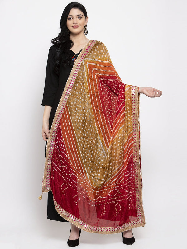 Women's Multicoloured Bandhani Poly Silk Dupatta - Wahe-NOOR