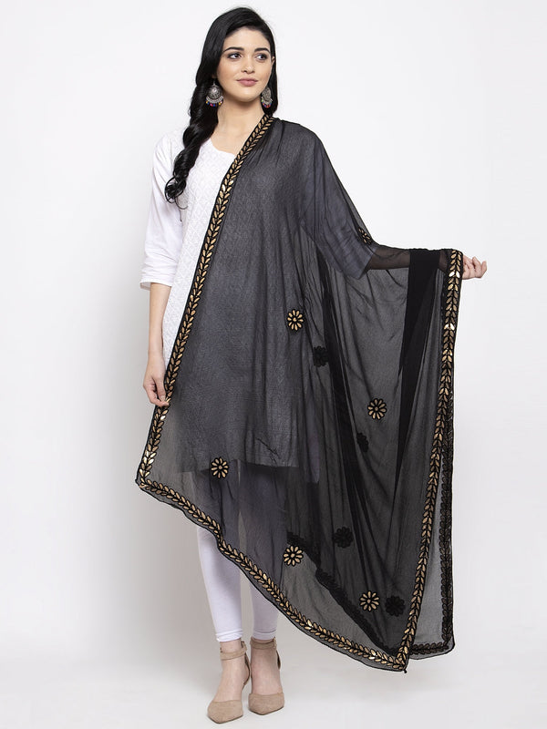 Women's Black Gotta Patti Chiffon Dupatta - Wahe-NOOR