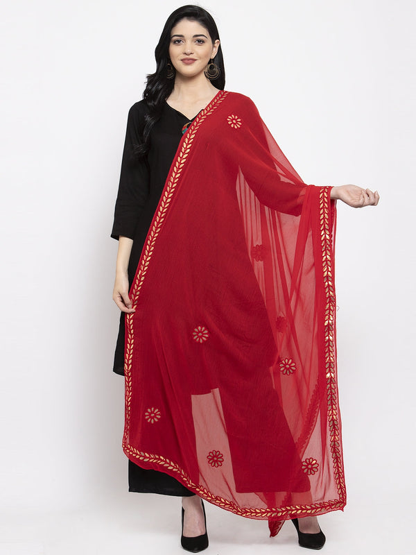 Women's Maroon Gotta Patti Chiffon Dupatta - Wahe-NOOR