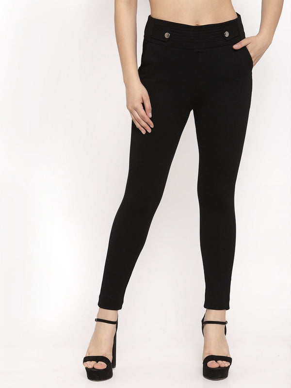 Women's Black Slim Fit Jeggings - Wahe-NOOR