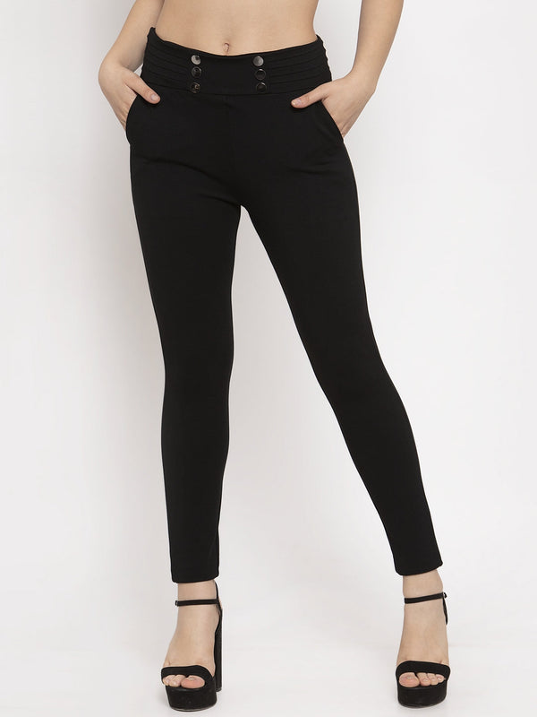 Women's Black Slim Fit Jeggings - Wahe-NOOR