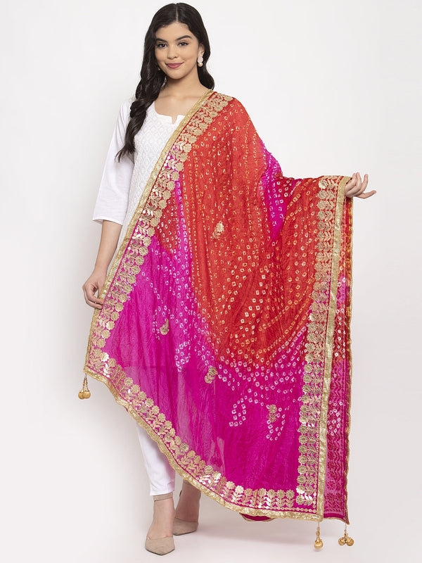 Women's Multicoloured Bandhani Gotta Patti Poly Silk Dupatta - Wahe-NOOR