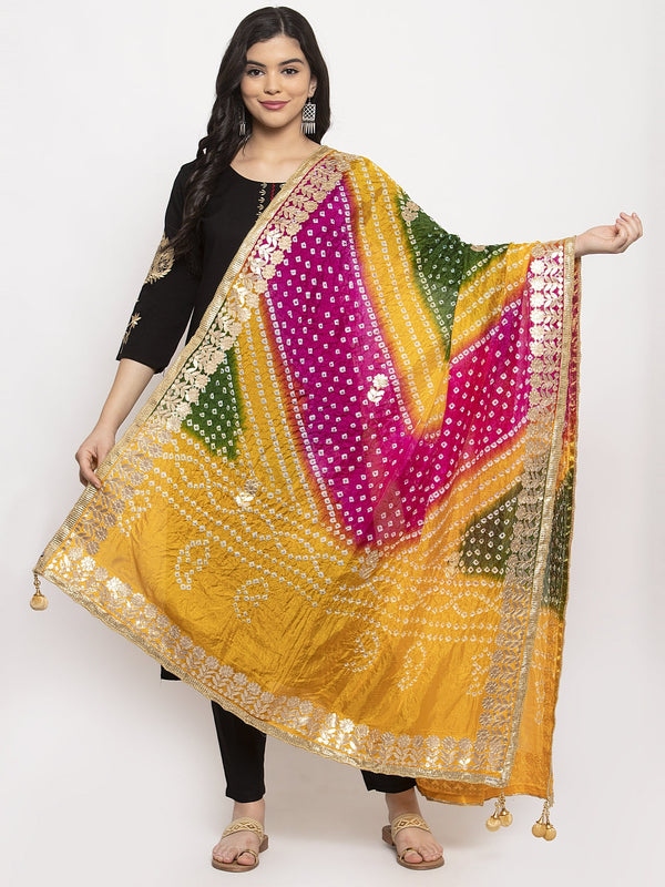 Women's Multicoloured Bandhani Gotta Patti Poly Silk Dupatta - Wahe-NOOR