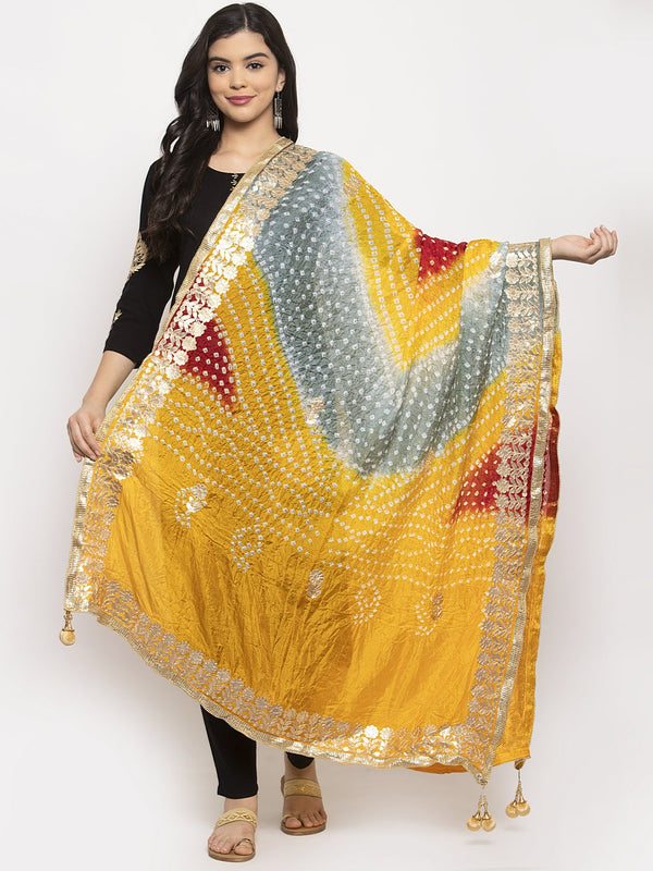 Women's Multicoloured Bandhani Gotta Patti Poly Silk Dupatta - Wahe-NOOR