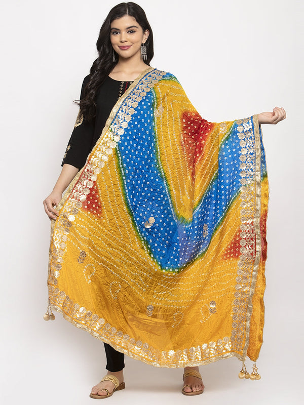 Women's Multicoloured Bandhani Gotta Patti Poly Silk Dupatta - Wahe-NOOR