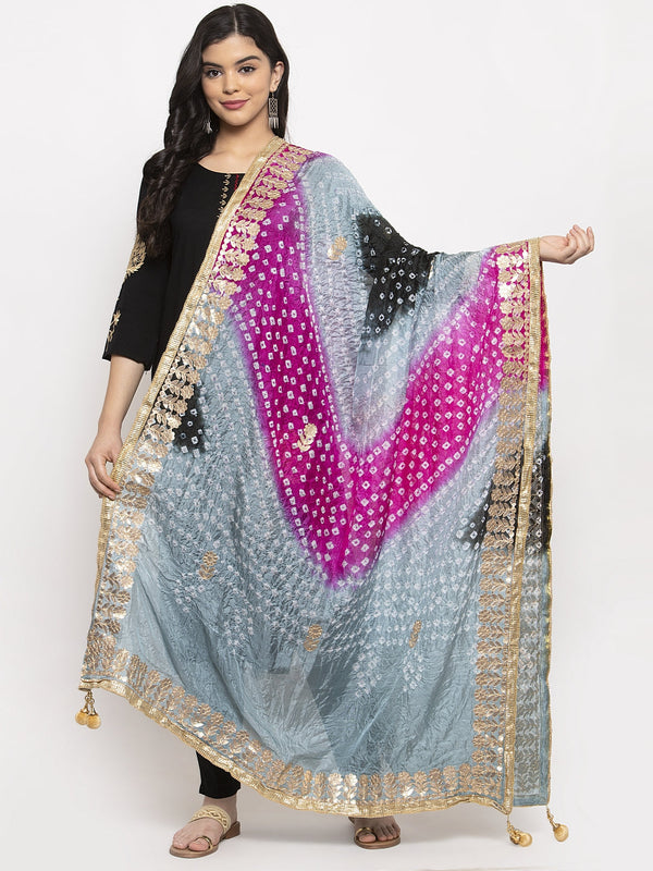 Women's Multicoloured Bandhani Gotta Patti Poly Silk Dupatta - Wahe-NOOR