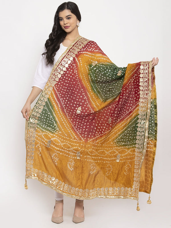 Women's Multicoloured Bandhani Gotta Patti Poly Silk Dupatta - Wahe-NOOR