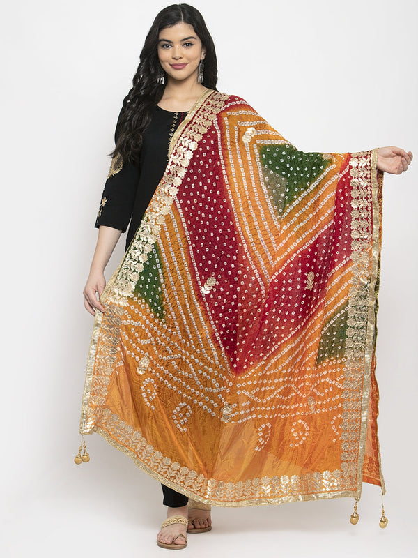 Women's Multicoloured Bandhani Gotta Patti Poly Silk Dupatta - Wahe-NOOR