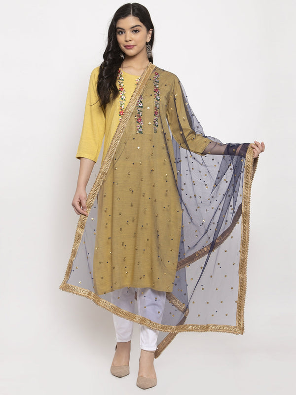 Women's Navy Blue Heavy Gotta Patti Net Dupatta - Wahe-NOOR