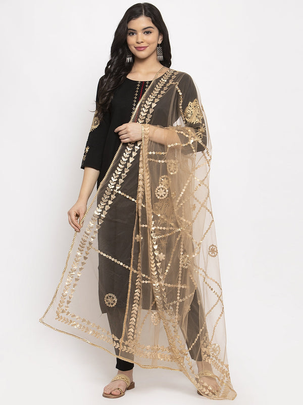 Women's Fawn Gotta Patti Net Dupatta - Wahe-NOOR