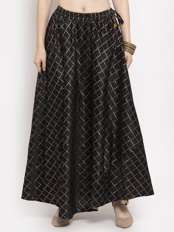 Women's Black Printed Maxi Skirt - Wahe-NOOR