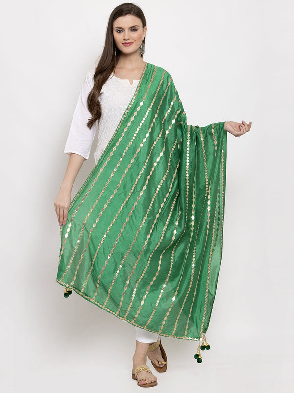 Women's Green Gotta Patti Poly Silk Dupatta - Wahe-NOOR