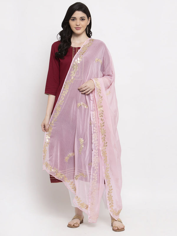 Women's Baby Pink Gotta Patti Chiffon Dupatta - Wahe-NOOR