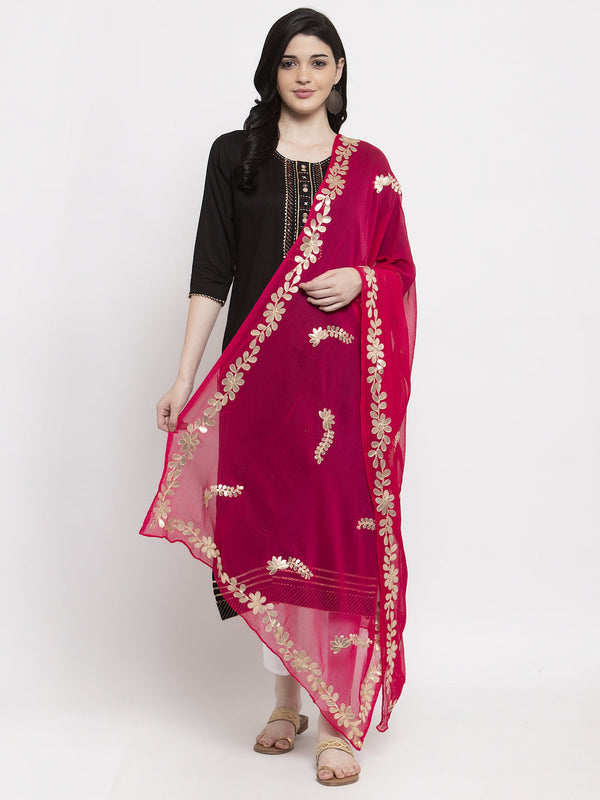 Women's Magenta Gotta Patti Chiffon Dupatta - Wahe-NOOR