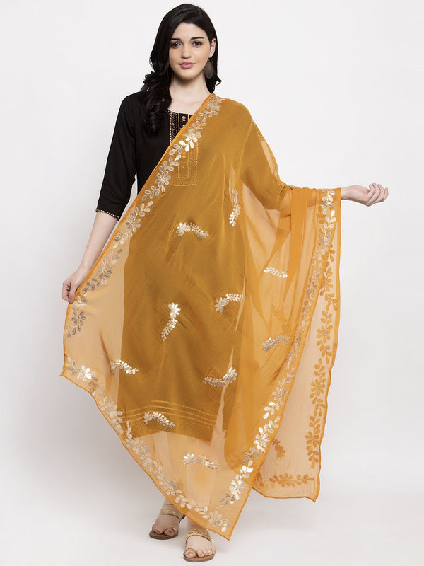 Women's Mustard Gotta Patti Chiffon Dupatta - Wahe-NOOR