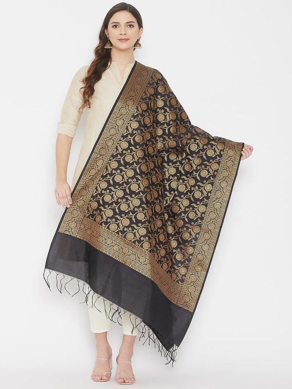 Women's Black Banarsi Poly Silk Dupatta - CLEARANCE SALE2023 USA